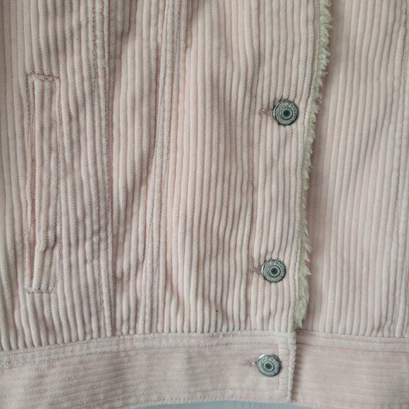 Old Navy Light Pink Sherpa Lined Corduroy Trucker Jacket, Women’s L, Button-Down - Picture 3 of 10